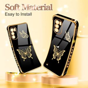 Coralogo for Moto G Stylus 5G 2022 Case (NOT FIT 4G) Butterfly for Women Girls Girly Cute Phone Cases Pretty Gold Plated Butterflies Design with Screen Black Cover for Motorola G Stylus 5G 2022 6.8"