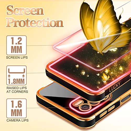 Coralogo for Moto G Stylus 5G 2022 Case (NOT FIT 4G) Butterfly for Women Girls Girly Cute Phone Cases Pretty Gold Plated Butterflies Design with Screen Black Cover for Motorola G Stylus 5G 2022 6.8"