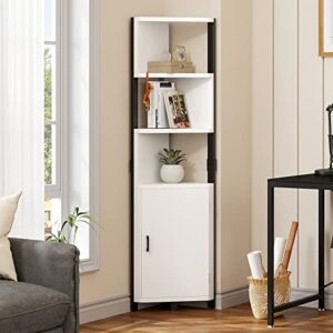 yitahome corner shelf with storage, white 5-tier corner bookshelf and bookcase for bedroom living room, kitchen, home office, small space