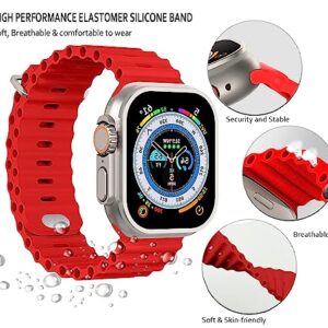 Compatible with Watch Ocean Band, for Apple Watch Band Ultra 49mm 45mm 44mm 42mm, Adjustable Silicone Sport Loop Strap Men Women for Bands Series 8 7 6 5 4 3 2 1 SE, Red