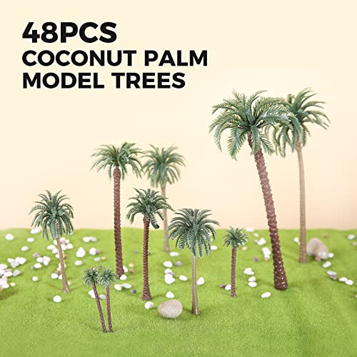 Yetaha 48 PCS Model Trees Model Coconut Palm Tree, Scenery Model Plastic Palm Tree Miniature Landscape Scenery Diorama Model Tree for Cake Decorations Aquarium Plants Outdoor Home Garden Decor