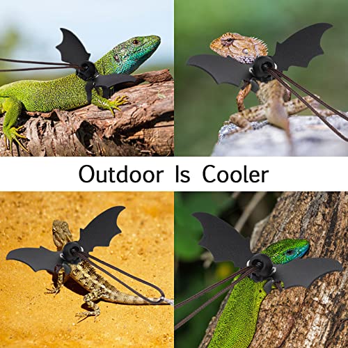 cobee Bearded Dragon Harness and Leash, 3 Pcs Adjustable Lizard Leashes, Soft Leather Reptile Lizard Leash with Cool Wings for Iguana Gecko Chameleon Amphibians Rat Small Pet Animals