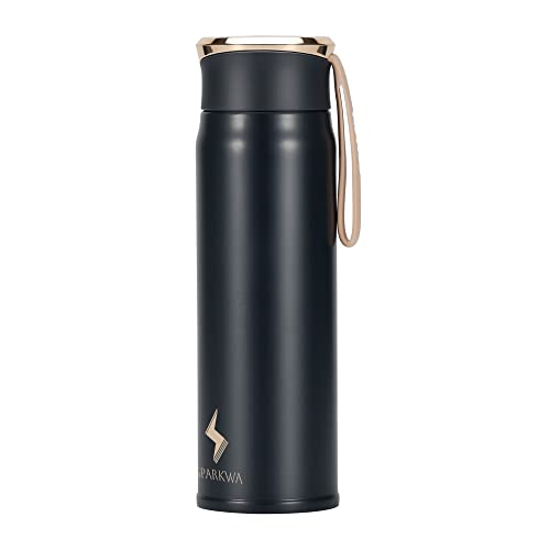 SPARKWA Stainless Steel Water Bottle - Insulated Water Bottle - Reusable Leak Proof Thermos Flask with Lid Handle for Sports, Travel, Hiking and Biking - 12 hrs hot or 24 hrs cold - Dark Blue, 15 Oz