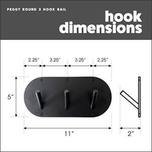 The Woodbury Lane Wall Coat Hooks - Peggy Round 3 Hook Rail - Pack of 1 - Matte Black Finish. Heavy Duty Metal Hooks with Screws for Hanging Coats, Bags, Robes, Backpack, Towel, Keys.