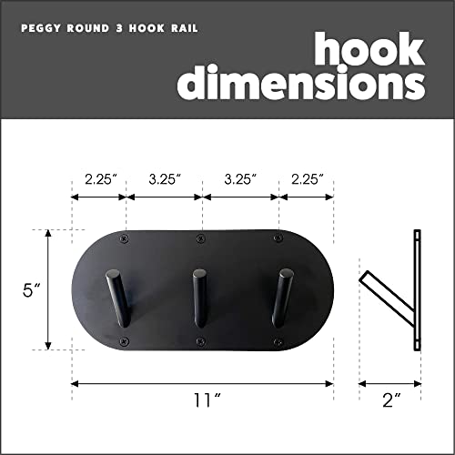 The Woodbury Lane Wall Coat Hooks - Peggy Round 3 Hook Rail - Pack of 1 - Matte Black Finish. Heavy Duty Metal Hooks with Screws for Hanging Coats, Bags, Robes, Backpack, Towel, Keys.