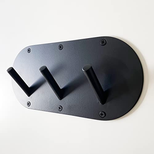 The Woodbury Lane Wall Coat Hooks - Peggy Round 3 Hook Rail - Pack of 1 - Matte Black Finish. Heavy Duty Metal Hooks with Screws for Hanging Coats, Bags, Robes, Backpack, Towel, Keys.