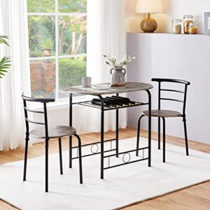 Topeakmart 3-Piece Round Dining Table Set, Kitchen Breakfast Table and Chairs Set for 2, Space Saving Table Set with Steel Legs, Storage Rack for Kitchens, Dining Room, Outdoor bar, Drift Brown