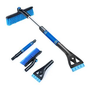 vargtr ice scraper with brush for car windshield,3 in 1 ice scrapers for car windshield,32" ice scraper grip 360° degree rotation,extendable snow removal tool with ergonomic foam grip (blue)