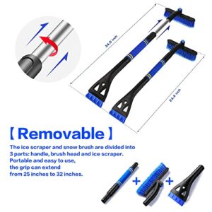 VARGTR Ice Scraper with Brush for Car Windshield,3 in 1 Ice Scrapers for Car Windshield,32" Ice Scraper Grip 360° Degree Rotation,Extendable Snow Removal Tool with Ergonomic Foam Grip (Blue)