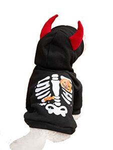 qwinee dog hoodie reflective skull print cat clothes sweatshirt for puppy small medium dogs kitten light black s