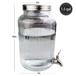 Mapeoes 1.5 Gallon Glass Beverage Drink Dispenser with 304 Stainless Steel Spigot and Lid, Temperature Sticker for Brew Kombucha Wine,Large Mason jar Container for Juice Water at Party Fridge,Clear