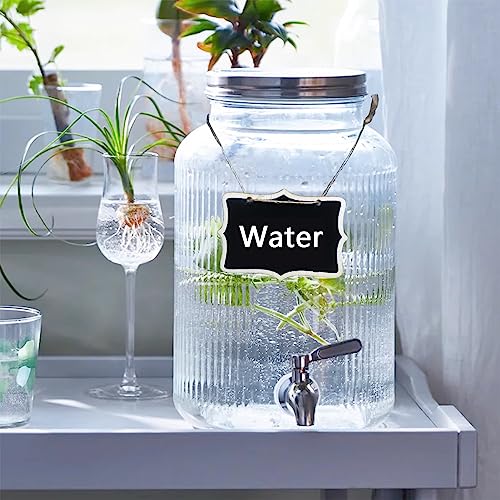 Mapeoes 1.5 Gallon Glass Beverage Drink Dispenser with 304 Stainless Steel Spigot and Lid, Temperature Sticker for Brew Kombucha Wine,Large Mason jar Container for Juice Water at Party Fridge,Clear