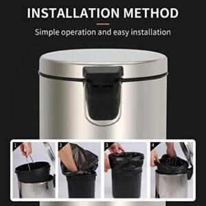 10Liter/2.6Gallon Round Metal Smudge Resistant Step Trash Can with Foot Pedal and Soft-Close Lid, Brushed Hands-Free Stainless Garbage Can with Removable Liner Bucket for Bathroom, Kitchen, Bedroom