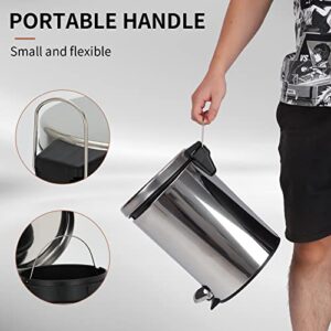 10Liter/2.6Gallon Round Metal Smudge Resistant Step Trash Can with Foot Pedal and Soft-Close Lid, Brushed Hands-Free Stainless Garbage Can with Removable Liner Bucket for Bathroom, Kitchen, Bedroom