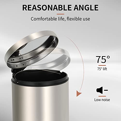 10Liter/2.6Gallon Round Metal Smudge Resistant Step Trash Can with Foot Pedal and Soft-Close Lid, Brushed Hands-Free Stainless Garbage Can with Removable Liner Bucket for Bathroom, Kitchen, Bedroom