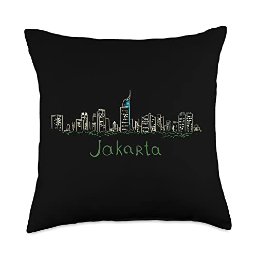 Gifts and Souvenirs for Indonesians Jakarta City Indonesia Souvenir Gift for Men Women Throw Pillow, 18x18, Multicolor