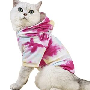 QWINEE Tie Dye Dog Hoodie Dog Sweatshirt Cat Shirt Apparel Dog Clothes for Puppy Kitten Cat Small Dogs Pink and Blue X-Small