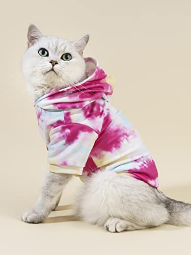 QWINEE Tie Dye Dog Hoodie Dog Sweatshirt Cat Shirt Apparel Dog Clothes for Puppy Kitten Cat Small Dogs Pink and Blue X-Small