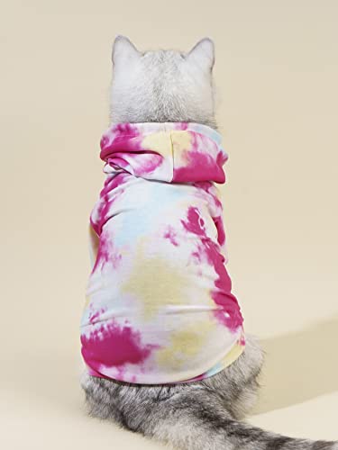 QWINEE Tie Dye Dog Hoodie Dog Sweatshirt Cat Shirt Apparel Dog Clothes for Puppy Kitten Cat Small Dogs Pink and Blue X-Small