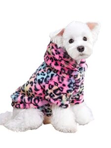 qwinee dog coat dog hoodie tie dye warm winter coat sweatshirt dog clothes for cat puppy small medium dog leopard m