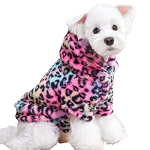 QWINEE Dog Coat Dog Hoodie Tie Dye Warm Winter Coat Sweatshirt Dog Clothes for Cat Puppy Small Medium Dog Leopard M