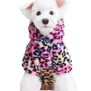 QWINEE Dog Coat Dog Hoodie Tie Dye Warm Winter Coat Sweatshirt Dog Clothes for Cat Puppy Small Medium Dog Leopard M