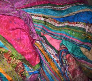 40 qty 12"x12" lot 100% pure silk print vintage sari fabric remnants scrap bundle precut fabric squares for craft patchwork