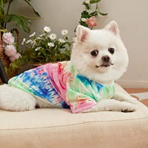 QWINEE Tie Dye Dog T Shirt Vest Dog Apparel Cat Clothes for Puppy Kitten Small Medium Large Dogs Multicolor X-Small