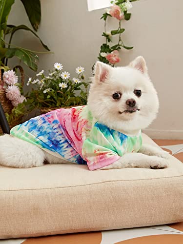 QWINEE Tie Dye Dog T Shirt Vest Dog Apparel Cat Clothes for Puppy Kitten Small Medium Large Dogs Multicolor X-Small
