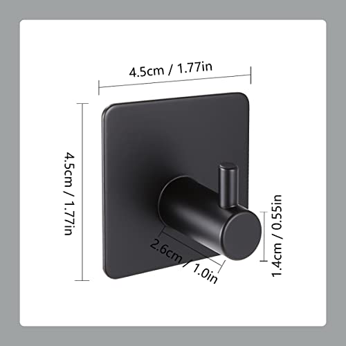 LIYUABU Adhesive Towel Hooks,Black Stainless Steel Wall Shower Hooks Heavy Duty for Hanging Towel Coat Robe on Bathroom/Kitchen/Bedroom (2 Pack)