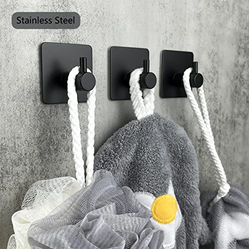 LIYUABU Adhesive Towel Hooks,Black Stainless Steel Wall Shower Hooks Heavy Duty for Hanging Towel Coat Robe on Bathroom/Kitchen/Bedroom (2 Pack)