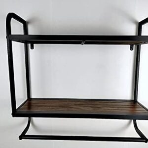 2-Tier Bathroom Shelves Wall Mounted,23.6"L x 7.87"W x 22.8"H, Rustic Wall Shelf Over Toilet,Towel Rack with Towel Bar,Utility Storage Shelf Rack, Floating Shelves Towel Holder,Retro Black