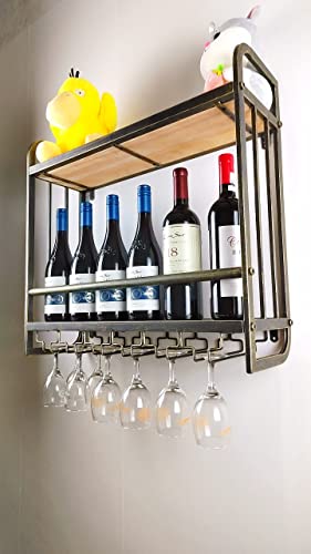 GXIONGMY (2 Tier - 23.6in) Industrial Wine Rack Wall Mounted, Easy to Install, Hanging Wine Rack, 100% Pine Solid Wood, Galvanized Steel