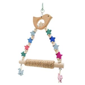 Generic Portable Parrot Swing Toy Stable Budgie Parrot Cage Decor Lightweight Stand Toy Wooden Colorful Bird Chewing Toy for Lovebird Parakeet Supplies