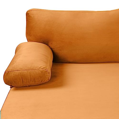 Casa Andrea Milano Modern Large Velvet Fabric Sectional Sofa, L-Shape Couch with Extra Wide Chaise Lounge, Orange