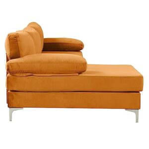 Casa Andrea Milano Modern Large Velvet Fabric Sectional Sofa, L-Shape Couch with Extra Wide Chaise Lounge, Orange