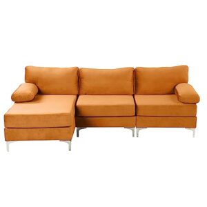 Casa Andrea Milano Modern Large Velvet Fabric Sectional Sofa, L-Shape Couch with Extra Wide Chaise Lounge, Orange