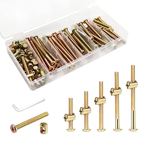 ALLWIN Crib Screws Hardware Replacement Kit - 24 Set Baby Bed Frame Bolts &Barrel Nuts Set for Delta/Graco/Dream On Me, M6x40mm/ 50mm/ 60mm/ 70mm/ 80mm Hex Drive Socket Cap Screws Barrel Nuts