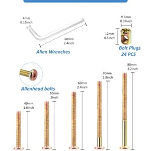 ALLWIN Crib Screws Hardware Replacement Kit - 24 Set Baby Bed Frame Bolts &Barrel Nuts Set for Delta/Graco/Dream On Me, M6x40mm/ 50mm/ 60mm/ 70mm/ 80mm Hex Drive Socket Cap Screws Barrel Nuts