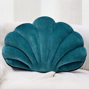sioloc shell pillows,seashell shaped throw pillows soft velvet insert decorative pillows for bed couch living sofa room decor accent throw pillow(coral,13 x 10 inches), teal