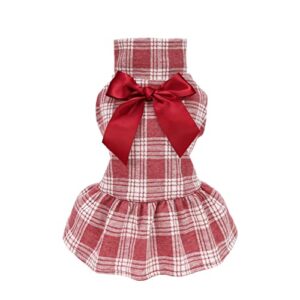 fitwarm dog christmas outfit, winter dog dress, dog clothes for small dogs girl, turtleneck plaid pet costume, cat apparel, red, xxs