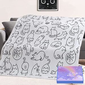anamee cat blanket cat lover gifts for women, cute cat throw blanket gift for mom, cat lovers and girls, kawaii soft lightweight flannel blankets birthday gift for kids adults 50"x60"