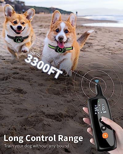 Dog Shock Collar for 2 Dogs, Dog Training Collar with Remote for Large Medium Small Dogs, Rechargeable E-Collar Waterproof Collars with 3 Training Modes, Range up to 3300Ft