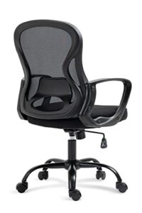 homefun black office chair with wheels, wide seat mesh home desk chairs rolling computer swivel chair mid back adjustable height with back support