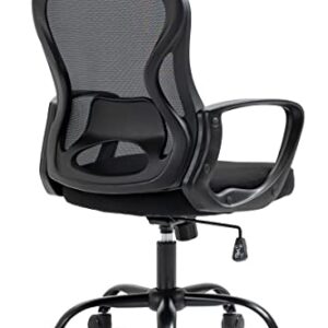 HOMEFUN Black Office Chair with Wheels, Wide Seat Mesh Home Desk Chairs Rolling Computer Swivel Chair Mid Back Adjustable Height with Back Support