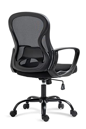 HOMEFUN Black Office Chair with Wheels, Wide Seat Mesh Home Desk Chairs Rolling Computer Swivel Chair Mid Back Adjustable Height with Back Support