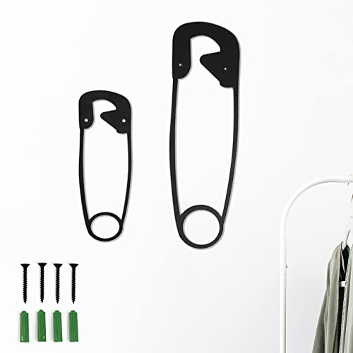 2 Pack Large Hanging Metal Safety Pins Wall Decor - Laundry Room Home Decoration, Iron Art Decoration with 4 Expansion Screws