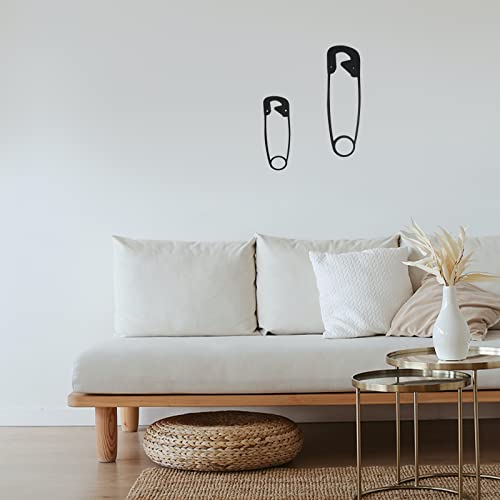 2 Pack Large Hanging Metal Safety Pins Wall Decor - Laundry Room Home Decoration, Iron Art Decoration with 4 Expansion Screws