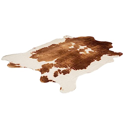 MustMat Faux Cowhide Area Rug Brown Cow Rug Western Decor for Living Room Approx 5.2' x 6.5'