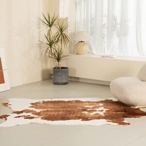 MustMat Faux Cowhide Area Rug Brown Cow Rug Western Decor for Living Room Approx 5.2' x 6.5'